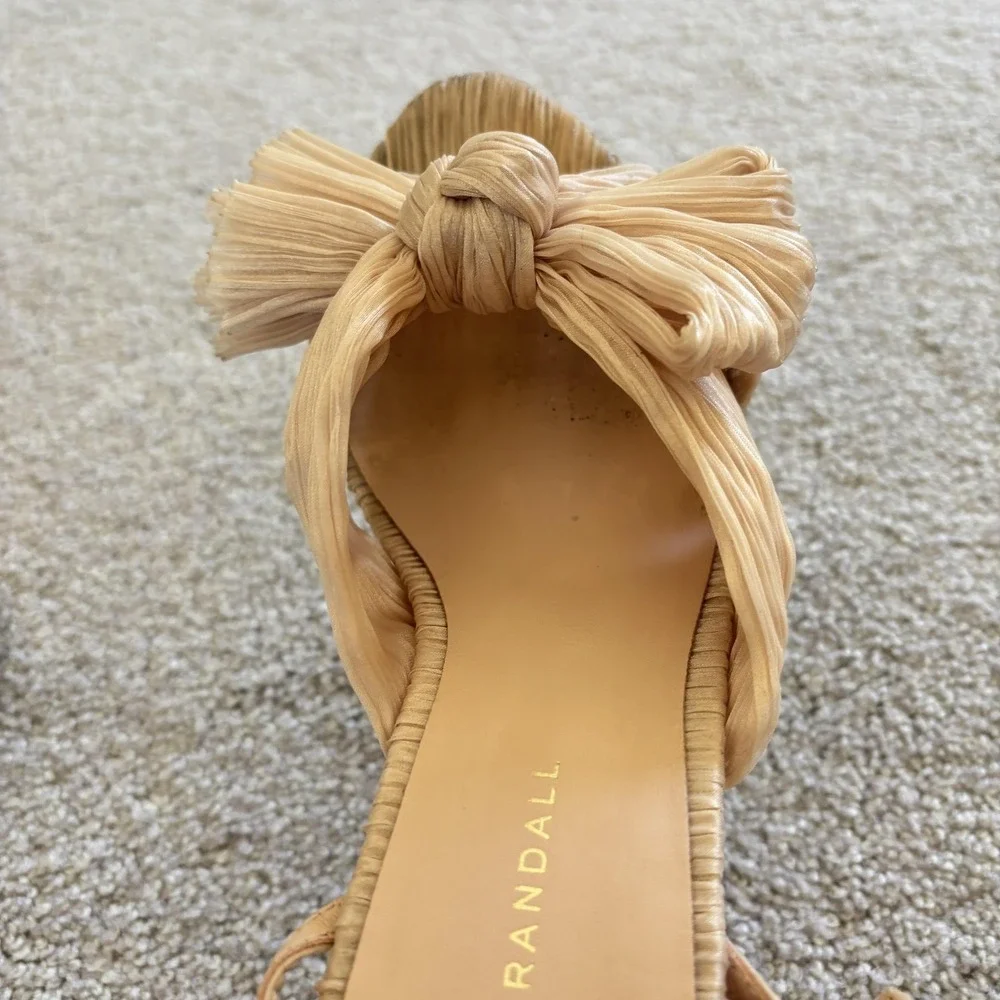 Loeffler Randall Camillia Crinkle Bow Slingback Heels Womens‎ 8.5 Gold Ivory